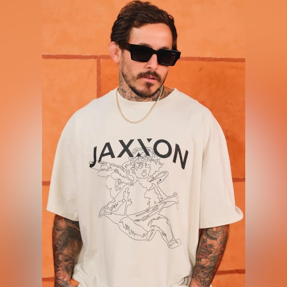 JAXXON Limited Edition Oversized Boxy Graphic T-Shirt Size Large Cream Angel Tee